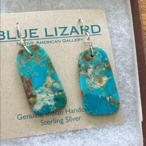 Genuine in handcrafted turquoise slab 1 inch drop earrings with sterling silver